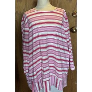 Lands End Womens 1X Pullover Striped Tunic Top With 3/4 Length Sleeves Preppy